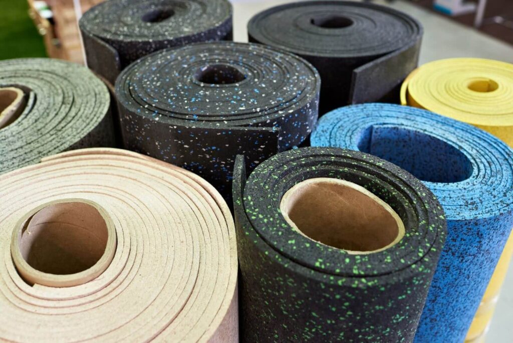 Rolls of rubber flooring